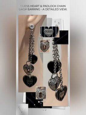 GUESS Iconic Heart & Lock Dangle Earrings - Silver & Black